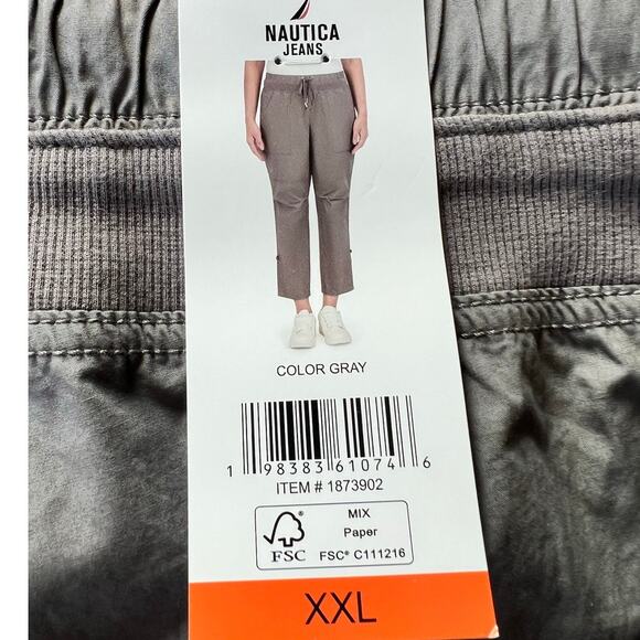 NWT Nautica Women's Cotton Roll-Tab Utility Pants, XXL Gray, Elastic Waist - Picture 7 of 12